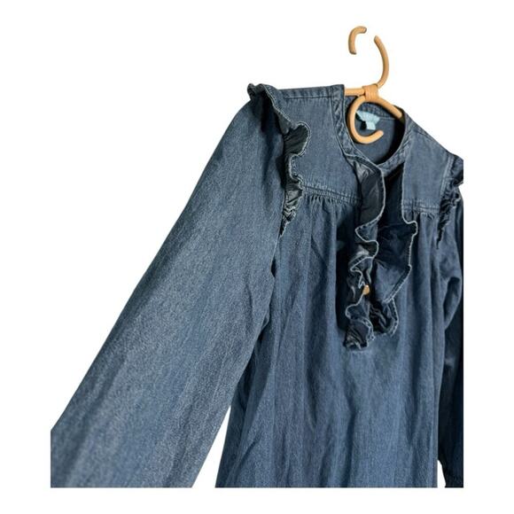 DRAPER JAMES RSVP Ruffle Bib Medium Wash Denim Jean Sheath Mini Dress Size M - Picture 6 of 15